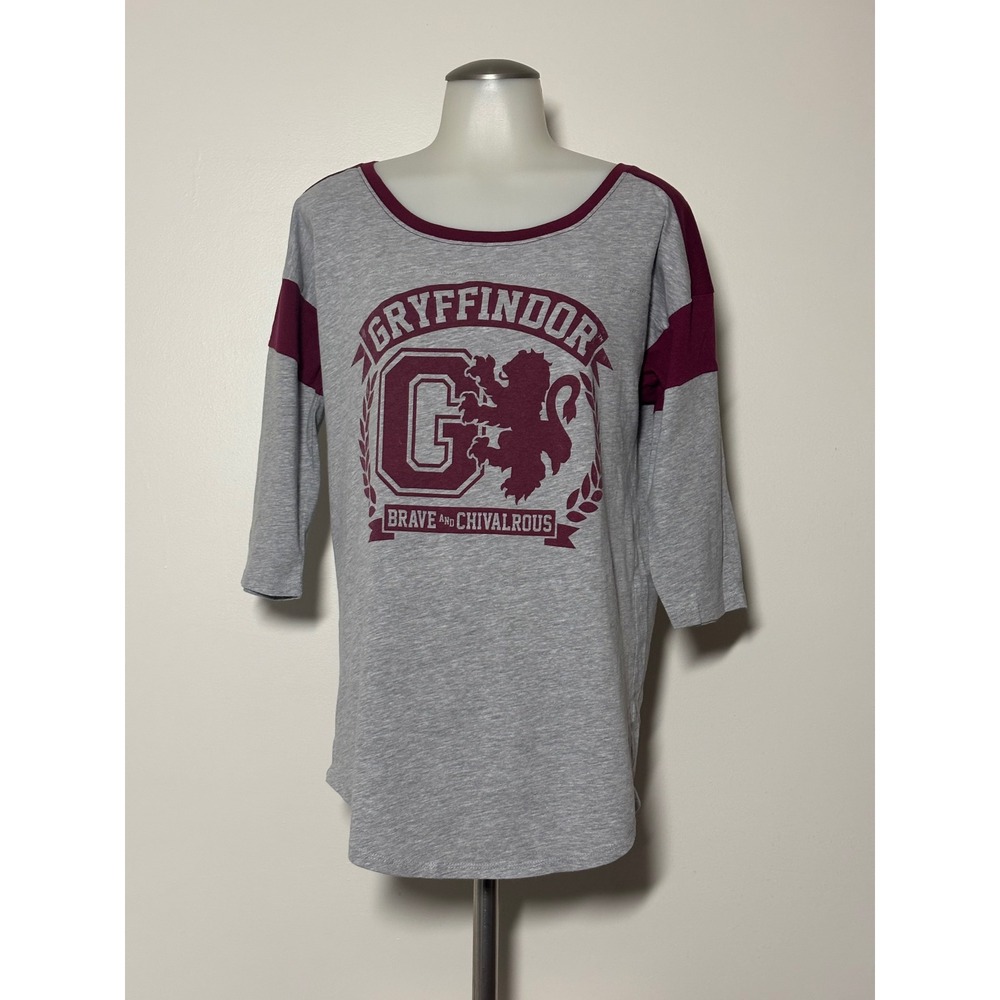Harry Potter Gryffindor Raglan T-Shirt Women XL Gray Burgundy 3/4 Sleeve NWoT